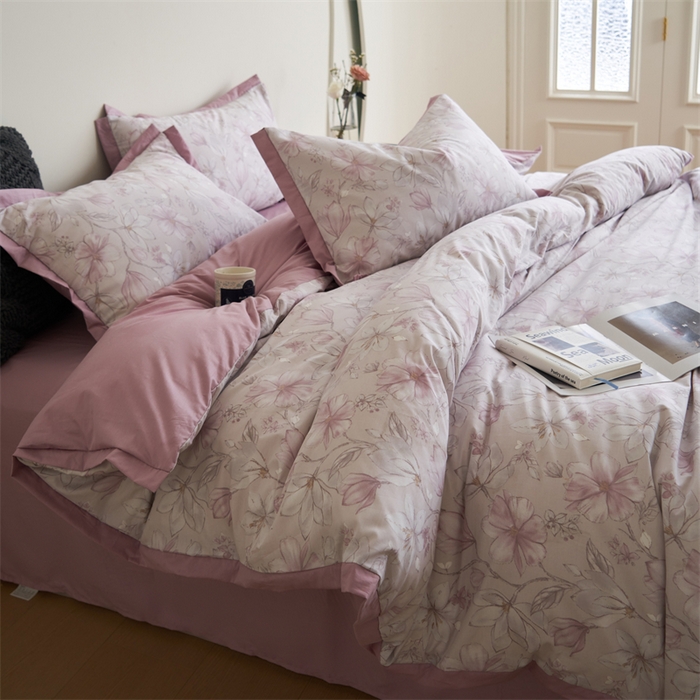 91家纺网 家纺一手货源 找家纺 橙艺家居 2024新款全棉臻品柔棉立体小宽边四件套 栀柔-粉