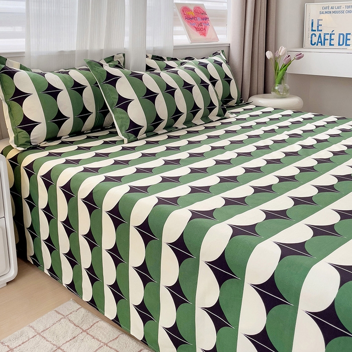 91家纺网 家纺一手货源 找家纺 楠沐家纺  2025年新款亲肤水洗棉芦荟棉印花床单系列 大西洋-绿