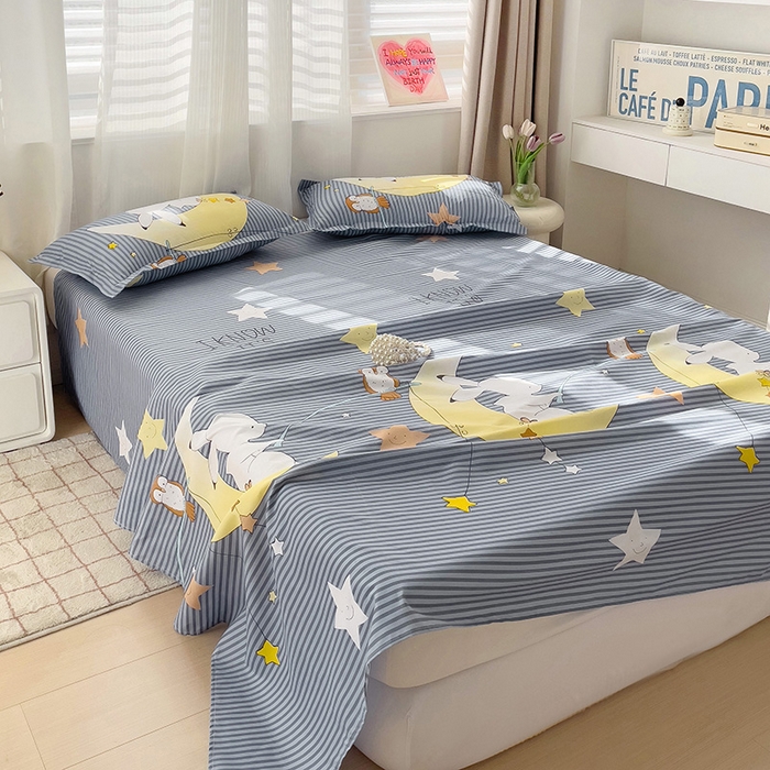 91家纺网 家纺一手货源 找家纺 楠沐家纺  2025年新款亲肤水洗棉芦荟棉印花床单系列 月兔