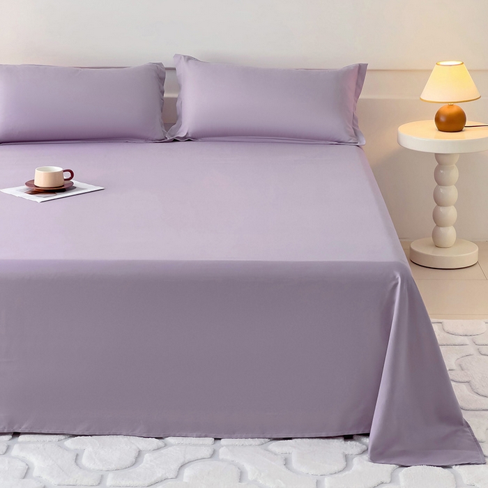 91家纺网 家纺一手货源 找家纺 楠沐家纺  2025年新款纯色亲肤芦荟棉水洗棉床单系列床单枕套 浅紫