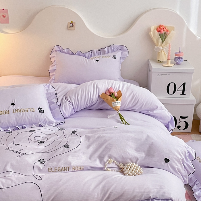 91家纺网 家纺一手货源 找家纺 AB家纺 2024新款水洗棉绣花四件套-唯一系列 唯一夕雾紫