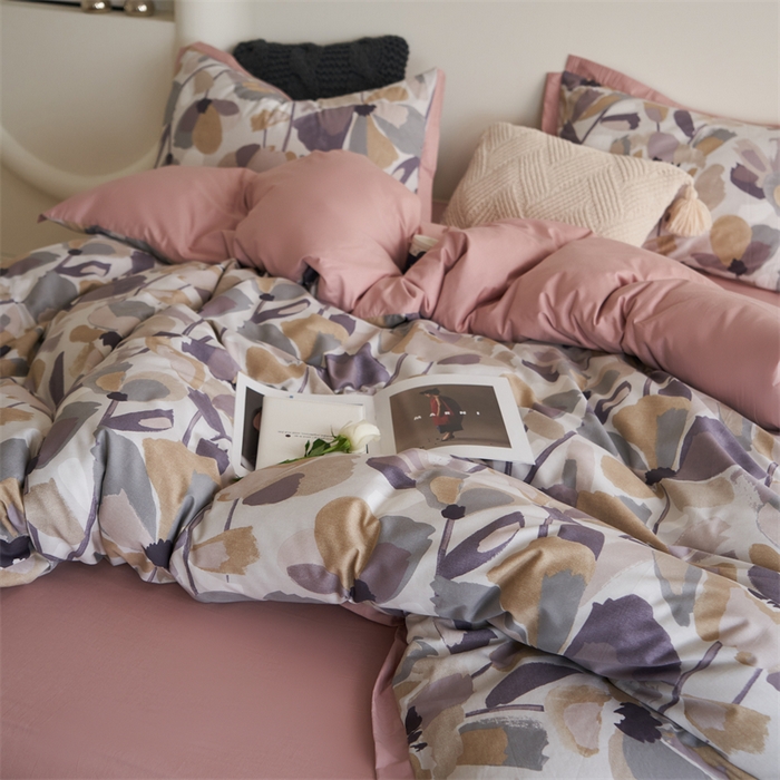 91家纺网 家纺一手货源 找家纺 橙艺家居 2024新款全棉臻品柔棉立体小宽边四件套 芊语-紫