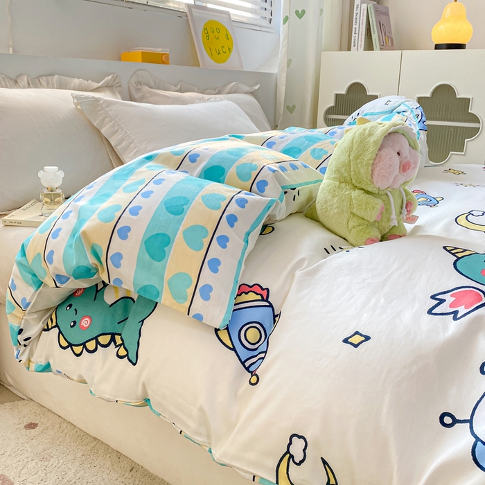 91家纺网 家纺一手货源 找家纺 朵安家纺 2024新款12868全棉单被套系列 快乐恐龙