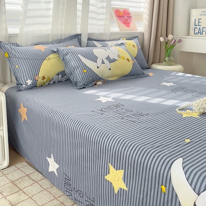 91家纺网 家纺一手货源 找家纺 楠沐家纺  2025年新款亲肤水洗棉芦荟棉印花床单系列 月兔