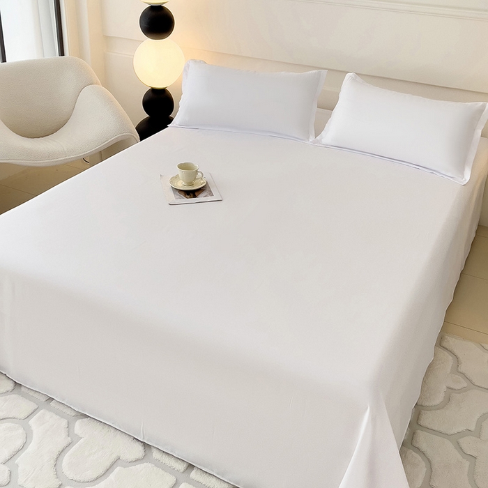 91家纺网 家纺一手货源 找家纺 楠沐家纺  2025年新款纯色亲肤芦荟棉水洗棉床单系列床单枕套 本白