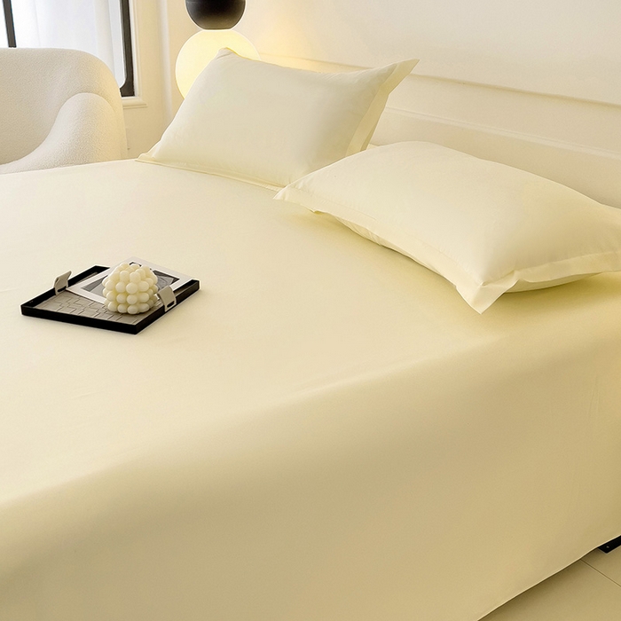 91家纺网 家纺一手货源 找家纺 楠沐家纺  2025年新款纯色亲肤芦荟棉水洗棉床单系列床单枕套 米黄