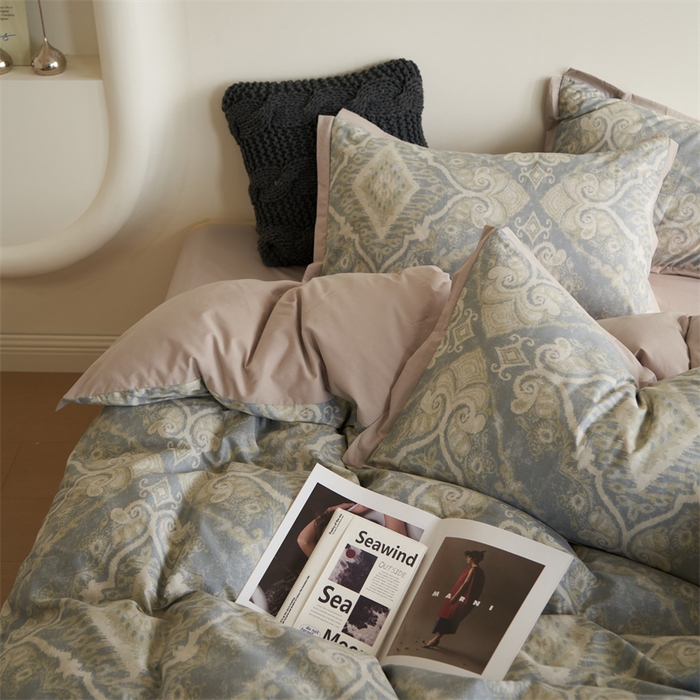 91家纺网 家纺一手货源 找家纺 橙艺家居 2024新款全棉臻品柔棉立体小宽边四件套 罗曼史-绿