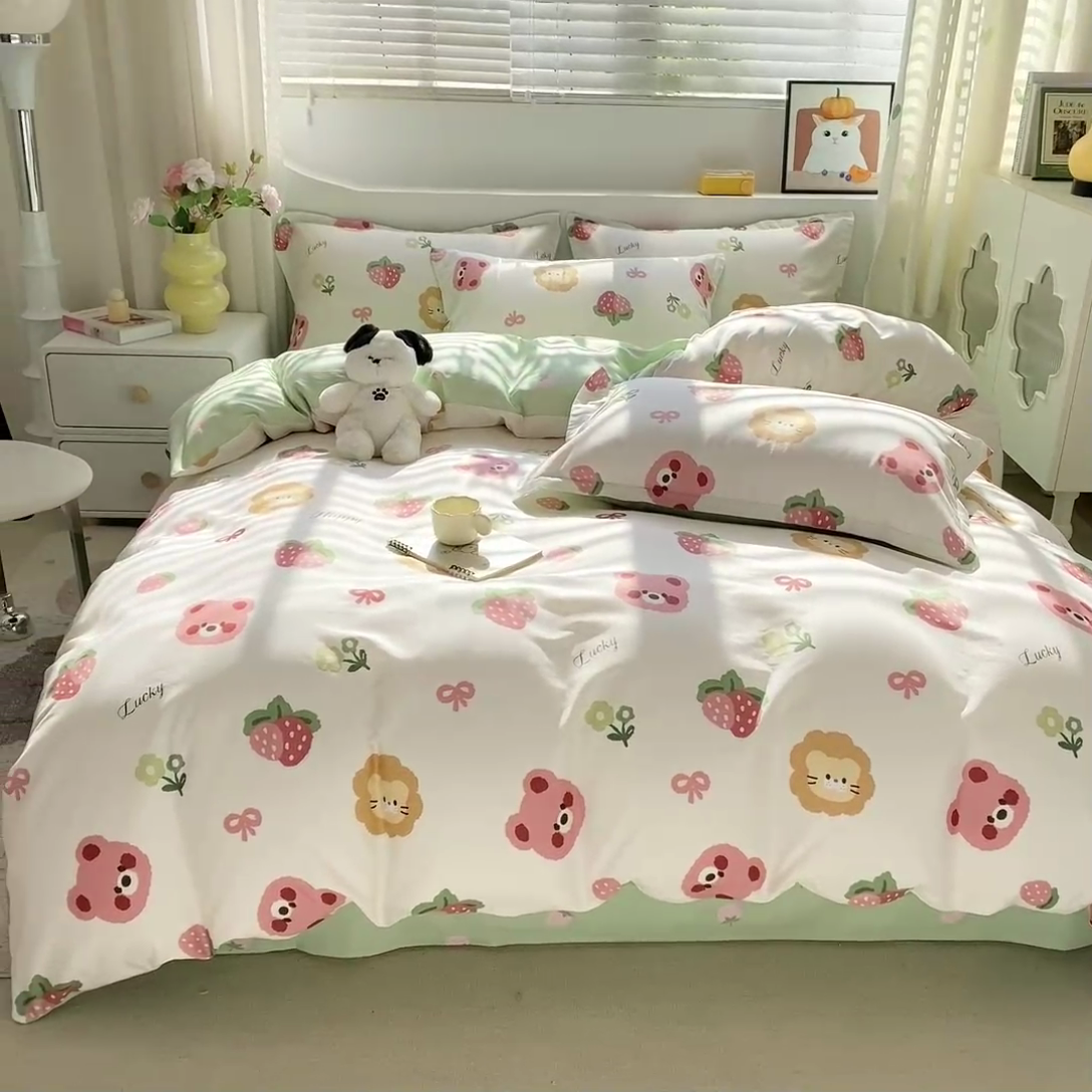 91家纺网 家纺一手货源 找家纺 朵安家纺 2024新款12868全棉四件套系列-四件套 草莓熊