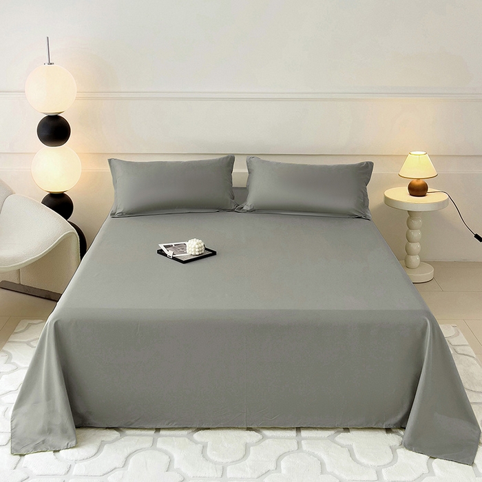 91家纺网 家纺一手货源 找家纺 楠沐家纺  2025年新款纯色亲肤芦荟棉水洗棉床单系列床单枕套 灰色