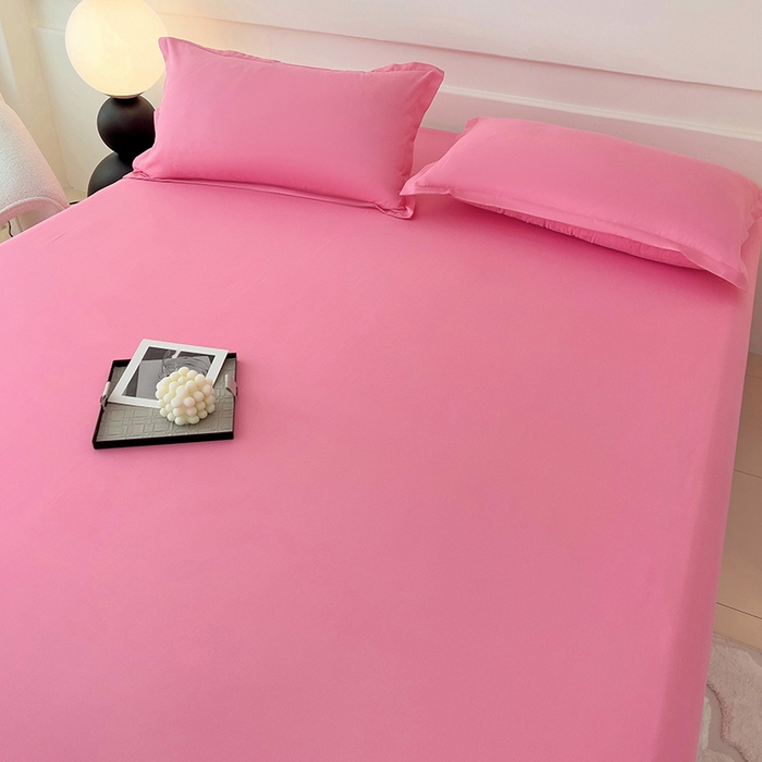 91家纺网 家纺一手货源 找家纺 楠沐家纺  2025年新款纯色亲肤芦荟棉水洗棉床单系列床单枕套 玖红