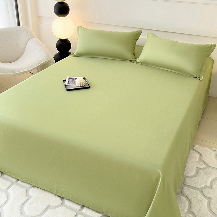 91家纺网 家纺一手货源 找家纺 楠沐家纺  2025年新款纯色亲肤芦荟棉水洗棉床单系列床单枕套 果绿