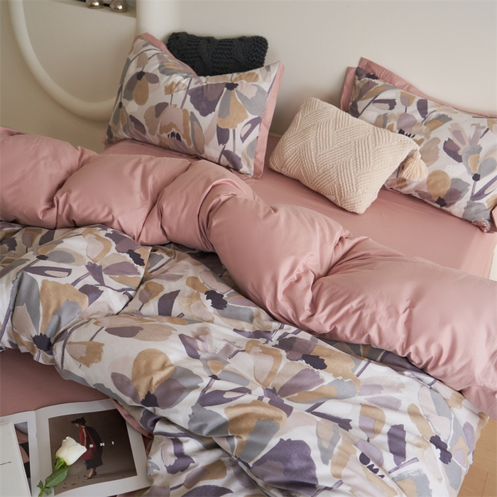 91家纺网 家纺一手货源 找家纺 橙艺家居 2024新款全棉臻品柔棉立体小宽边四件套 芊语-紫