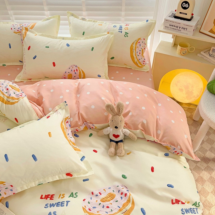 91家纺网 家纺一手货源 找家纺 楠沐家纺 2025新款亲肤柔软水洗棉磨毛印花被套 甜甜圈