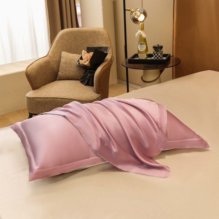 91家纺网 家纺一手货源 找家纺 凯森家纺 2024重磅单面纯真丝枕套桑蚕丝枕芯套单人枕头套 樱花粉