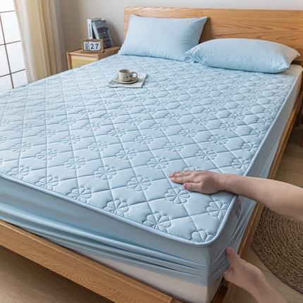 91家纺网 家纺一手货源 找家纺 ab家纺 2024新款40支全棉纯色夹棉床笠 天空蓝