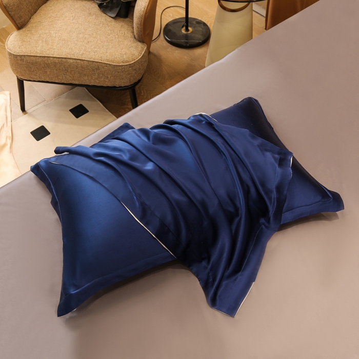 91家纺网 家纺一手货源 找家纺 凯森家纺 2024重磅单面纯真丝枕套桑蚕丝枕芯套单人枕头套 贵族蓝