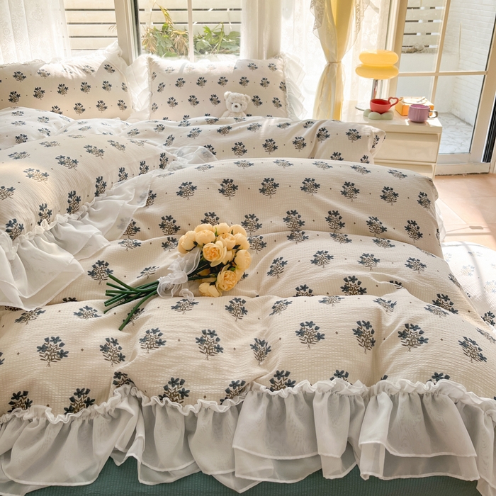 91家纺网 家纺一手货源 找家纺 慕澄 2024新款时尚印花泡泡棉花边四件套 晴朗