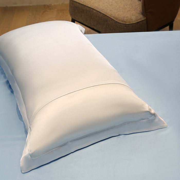 91家纺网 家纺一手货源 找家纺 凯森家纺 2024重磅单面纯真丝枕套桑蚕丝枕芯套单人枕头套 雾霾蓝