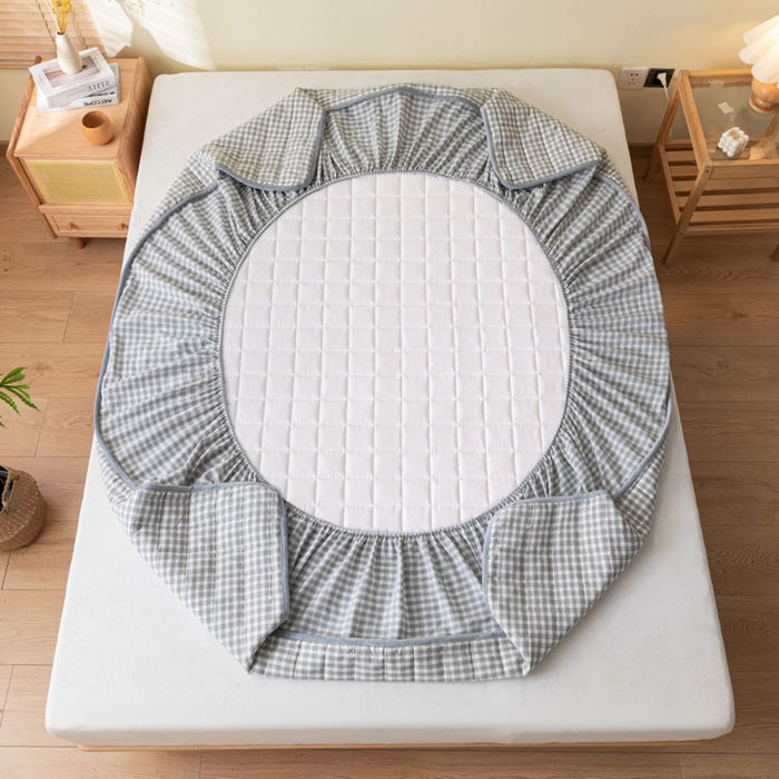 91家纺网 家纺一手货源 找家纺 ab家纺 2024新款色织全棉夹棉床笠 未央-灰