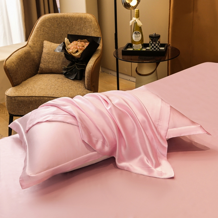 91家纺网 家纺一手货源 找家纺 凯森家纺 2024重磅单面纯真丝枕套桑蚕丝枕芯套单人枕头套 少女粉