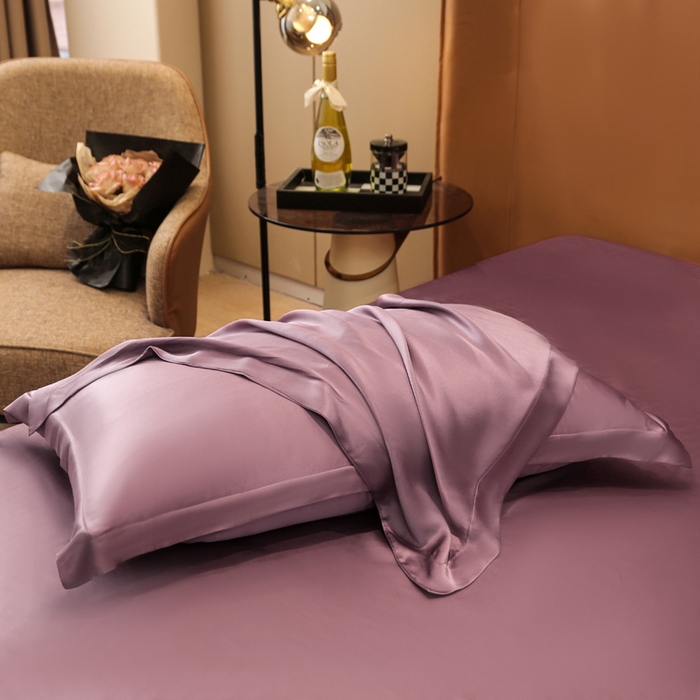 91家纺网 家纺一手货源 找家纺 凯森家纺 2024重磅单面纯真丝枕套桑蚕丝枕芯套单人枕头套 豆沙紫