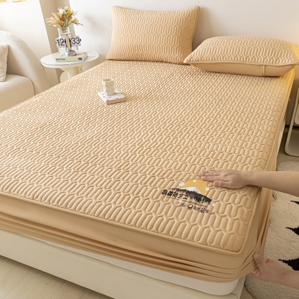 91家纺网 家纺一手货源 找家纺 卡伦 2025新款夹棉床笠烫画系列 日出-驼