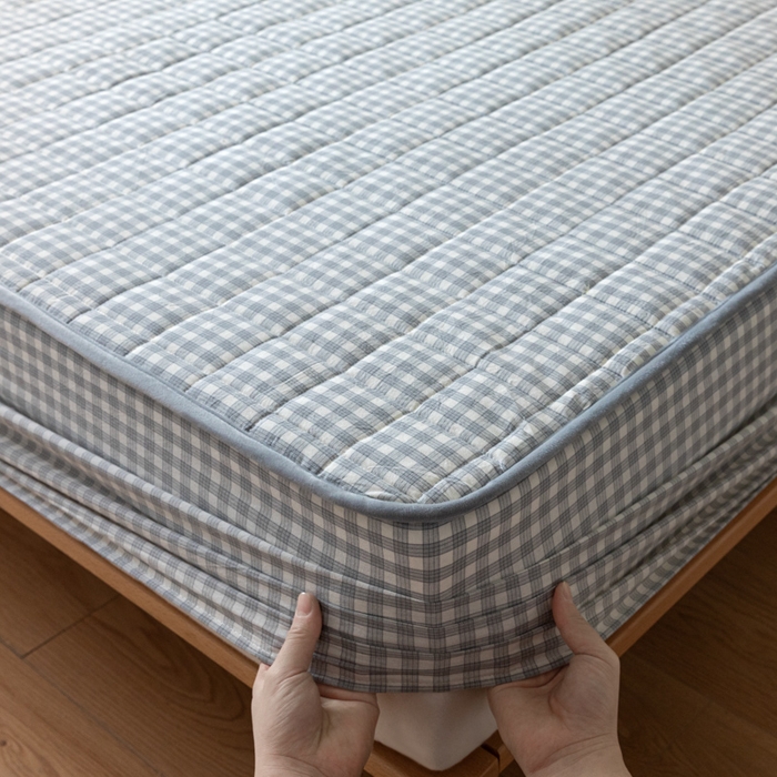 91家纺网 家纺一手货源 找家纺 ab家纺 2024新款色织全棉夹棉床笠 未央-灰