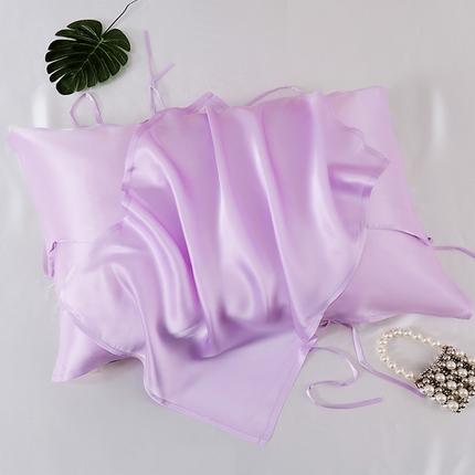 凯森家纺 2024新款纯真丝枕巾桑蚕丝枕头巾枕套升级4根绑带款 薰衣草紫