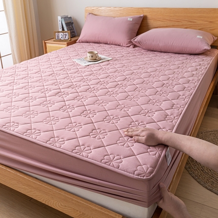 91家纺网 家纺一手货源 找家纺 ab家纺 2024新款40支全棉纯色夹棉床笠 豆沙