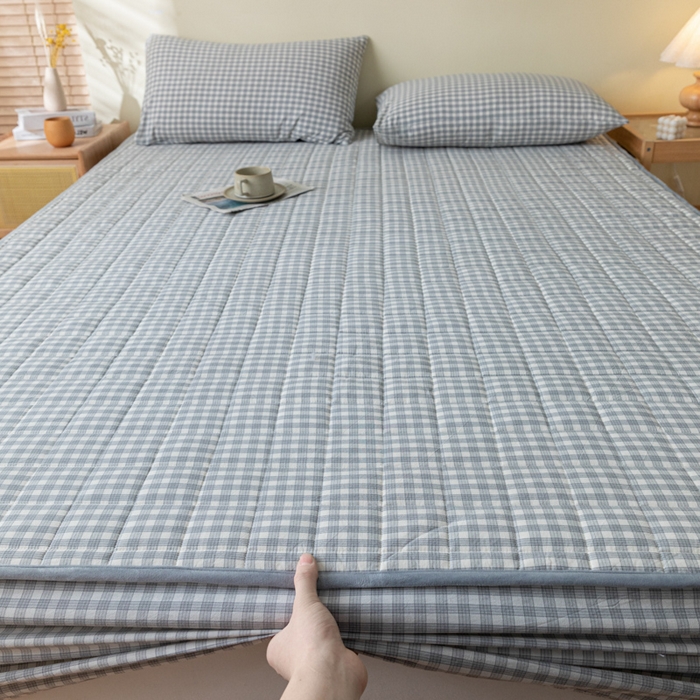 91家纺网 家纺一手货源 找家纺 ab家纺 2024新款色织全棉夹棉床笠 未央-灰