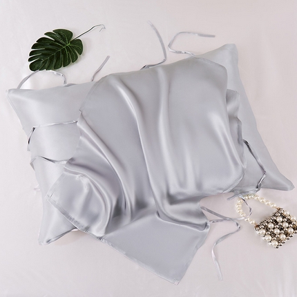 凯森家纺 2024新款纯真丝枕巾桑蚕丝枕头巾枕套升级4根绑带款 鸽子灰