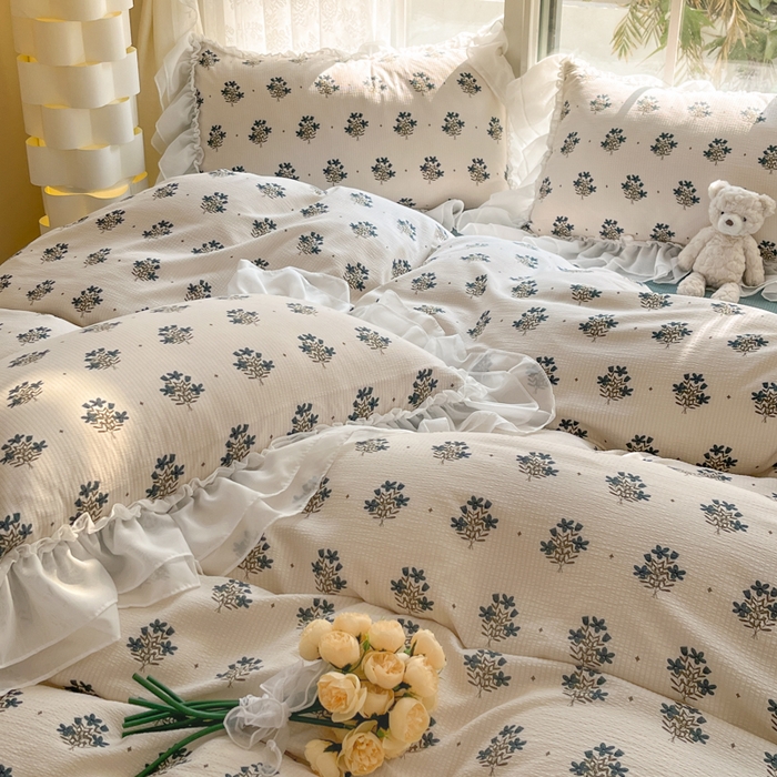91家纺网 家纺一手货源 找家纺 慕澄 2024新款时尚印花泡泡棉花边四件套 晴朗