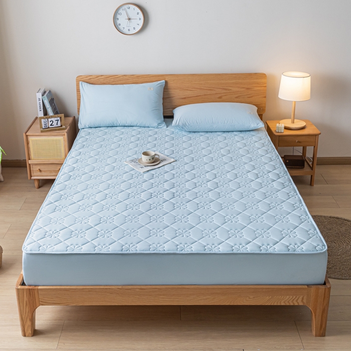 91家纺网 家纺一手货源 找家纺 ab家纺 2024新款40支全棉纯色夹棉床笠 天空蓝