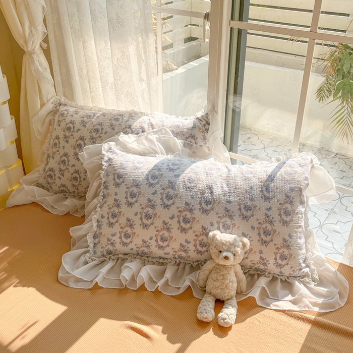 91家纺网 家纺一手货源 找家纺 慕澄 2024新款时尚印花泡泡棉花边四件套 如愿