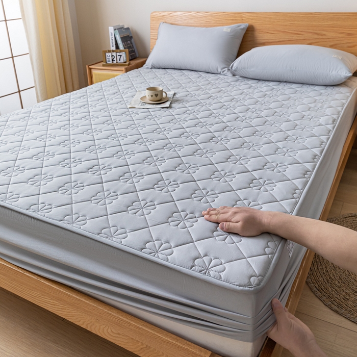 91家纺网 家纺一手货源 找家纺 ab家纺 2024新款40支全棉纯色夹棉床笠 浅灰