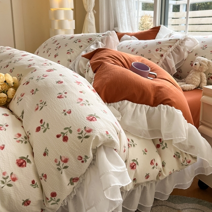 慕澄 2024新款时尚印花泡泡棉花边四件套 安妮