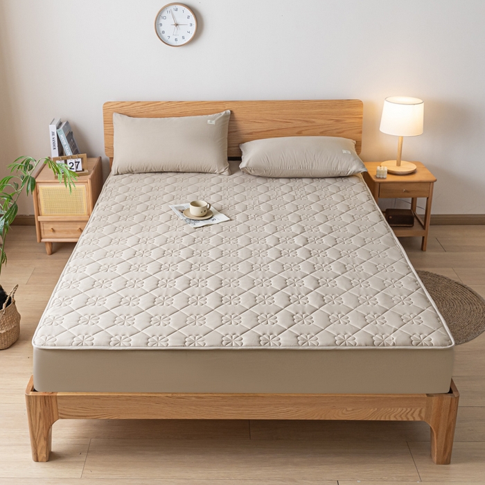 91家纺网 家纺一手货源 找家纺 ab家纺 2024新款40支全棉纯色夹棉床笠 奶咖