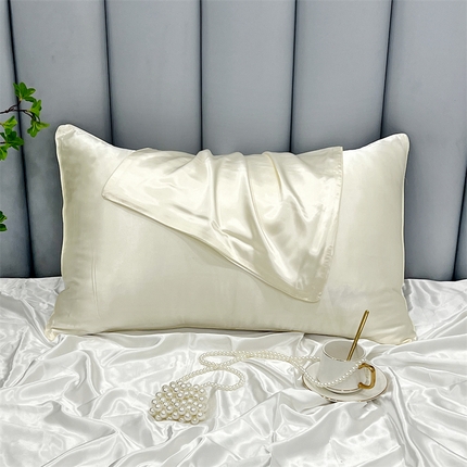 凯森家纺 2024夏季冰丝枕套天丝丝绸枕芯套高仿真丝蚕丝枕头套单人枕巾 麻绳米黄色