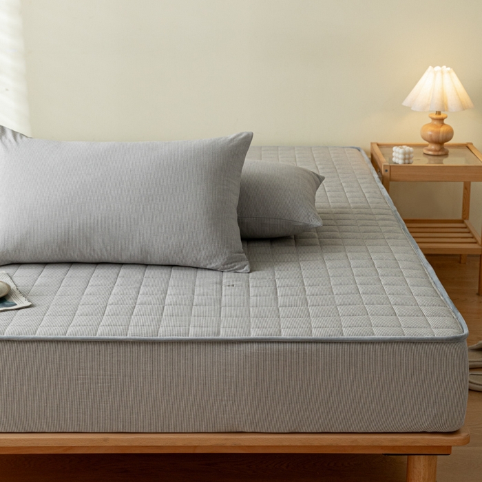 91家纺网 家纺一手货源 找家纺 ab家纺 2024新款色织全棉夹棉床笠 密条-灰