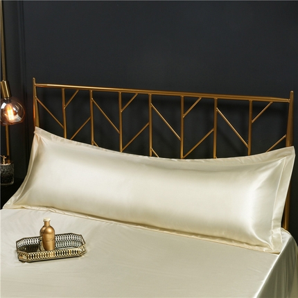 凯森家纺 2024夏季水洗真丝双面情侣枕套冰丝丝绸天丝枕芯套加长枕芯套 米黄