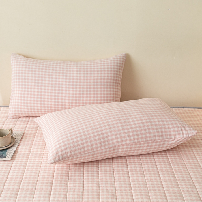 91家纺网 家纺一手货源 找家纺 ab家纺 2024新款色织全棉夹棉床笠 未央-粉