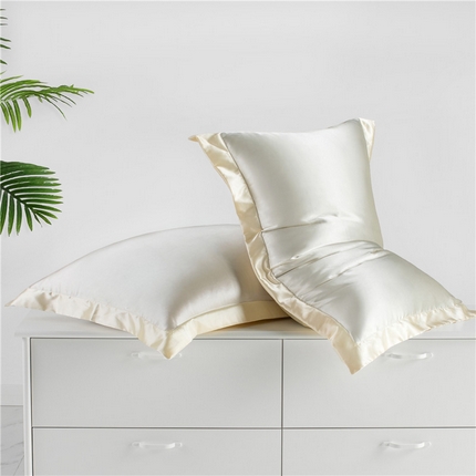 凯森家纺 2024夏季冰丝枕套天丝枕芯套可水洗高仿真丝枕头套蚕丝枕巾 压线款-米黄