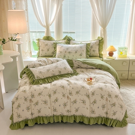 91家纺网 家纺一手货源 找家纺 慕梵家居 2024新款泡泡纱花边款四件套 花边款-菲菲兔