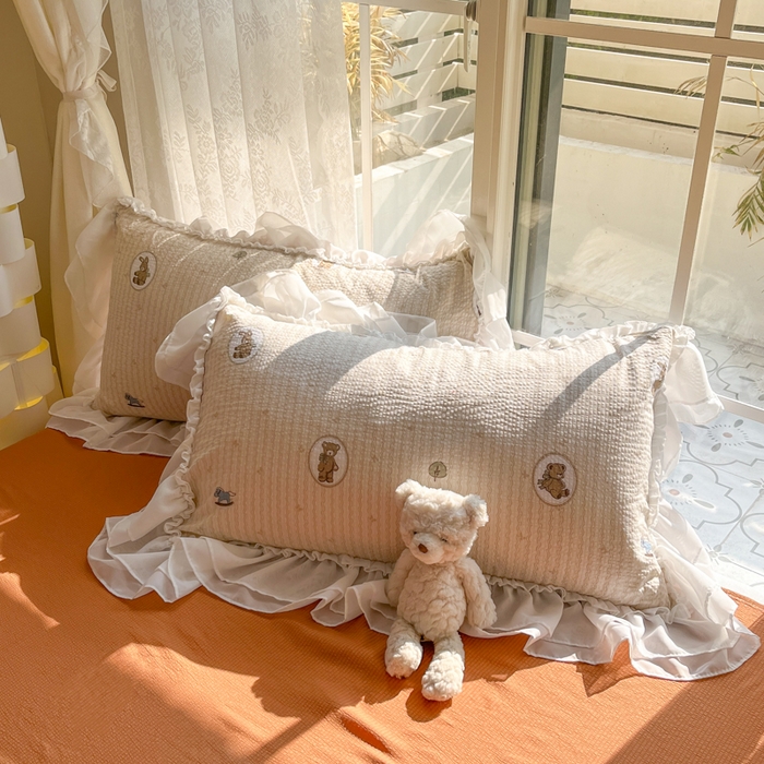 91家纺网 家纺一手货源 找家纺 慕澄 2024新款时尚印花泡泡棉花边四件套 萝莉