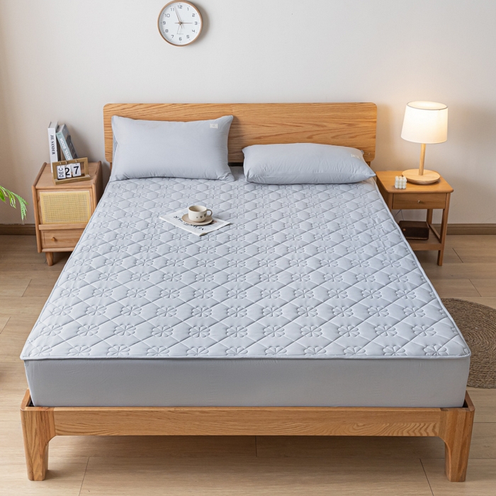 91家纺网 家纺一手货源 找家纺 ab家纺 2024新款40支全棉纯色夹棉床笠 浅灰