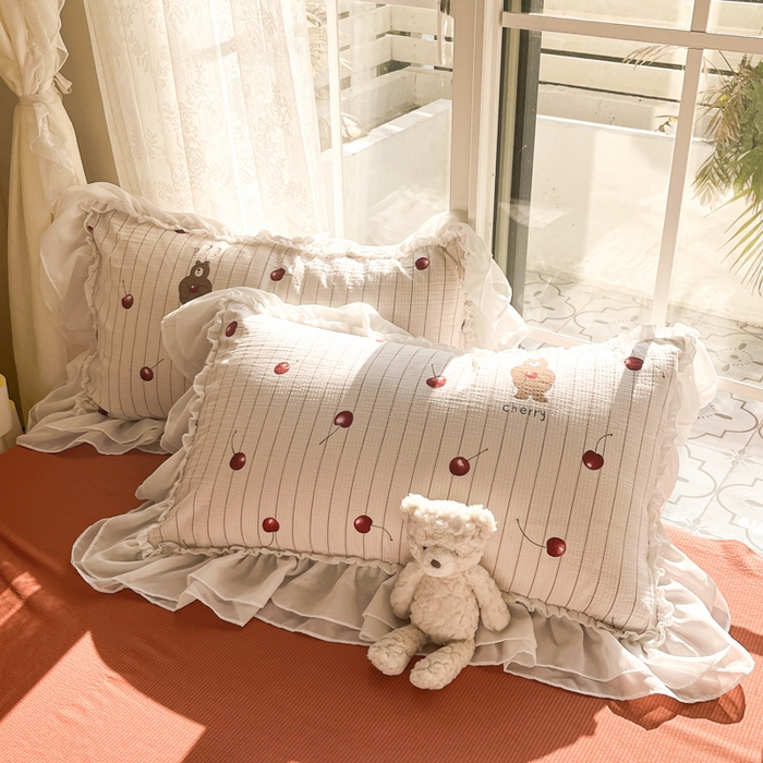 91家纺网 家纺一手货源 找家纺 慕澄 2024新款时尚印花泡泡棉花边四件套 车厘子