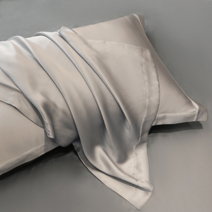 91家纺网 家纺一手货源 找家纺 凯森家纺 2024新款双面真丝宽边款枕头套枕芯套 双面-鸽子灰