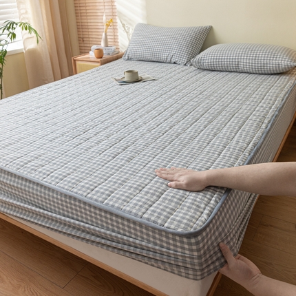 91家纺网 家纺一手货源 找家纺 ab家纺 2024新款色织全棉夹棉床笠 未央-灰