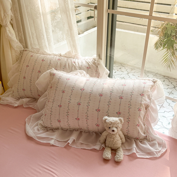 91家纺网 家纺一手货源 找家纺 慕澄 2024新款时尚印花泡泡棉花边四件套 沐歌