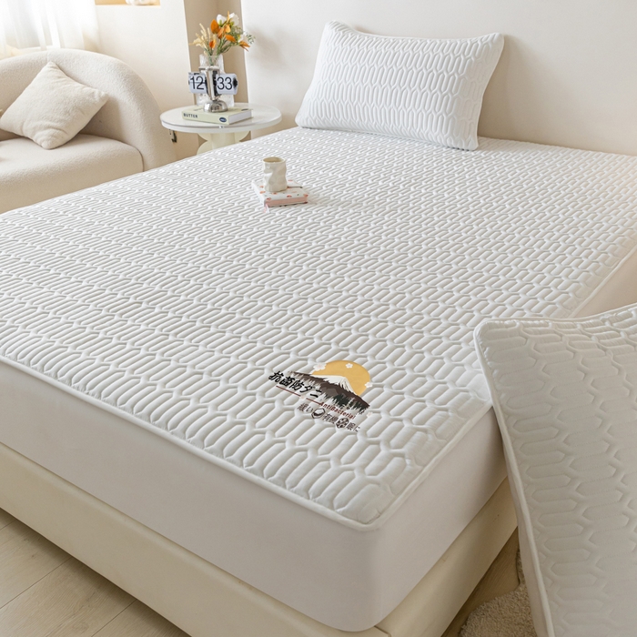 91家纺网 家纺一手货源 找家纺 卡伦 2025新款夹棉床笠烫画系列 日出-白